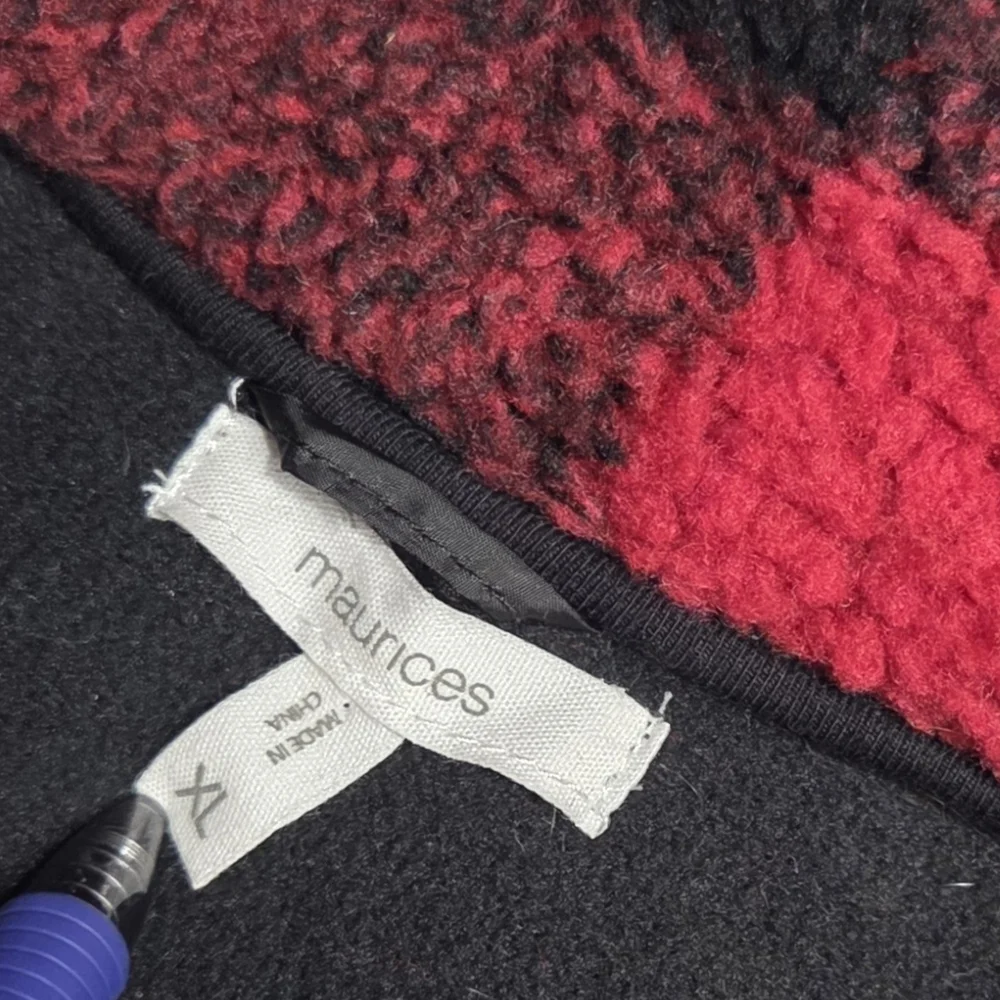 Maurices Red and Black Buffalo Check Sherpa Coat Size XL Womans - Picture 7 of 9